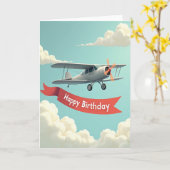 Carte d'anniversaire biplan dans le ciel (Fleur jaune)