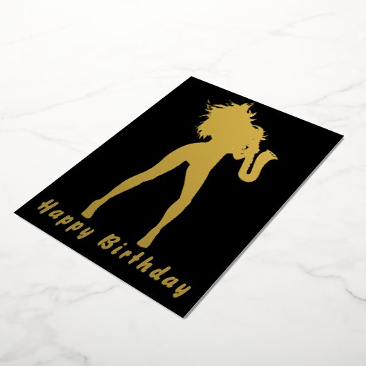 Carte d'anniversaire Black Gold Foil avec Saxo Mus (Rotation)