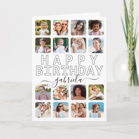 Carte d'anniversaire Black & White 16-Photo Collag (Devant)