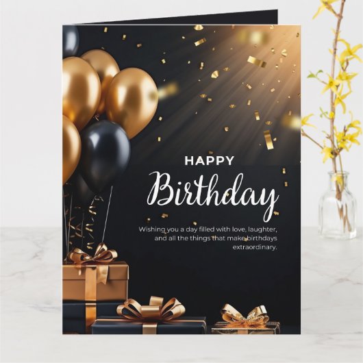Carte d'anniversaire Black White Modern (Fleur jaune)