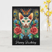 Carte d'anniversaire | Blanc Sphynx Roses de papil (Fleur jaune)