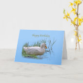 Carte d'anniversaire blanche de canard de Pekin (Fleur jaune)