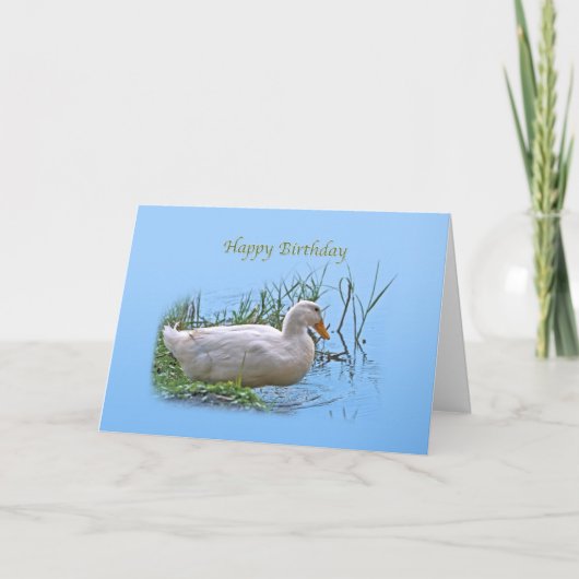 Carte d'anniversaire blanche de canard de Pekin (Devant)