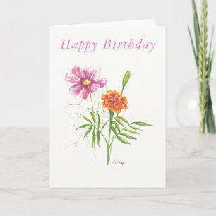 Carte d'anniversaire blanche Fleurs de naissance o
