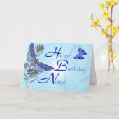 Carte d'anniversaire Bleu bicolore (Fleur jaune)