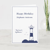 Carte d'anniversaire bleu de la marine phare (Devant)