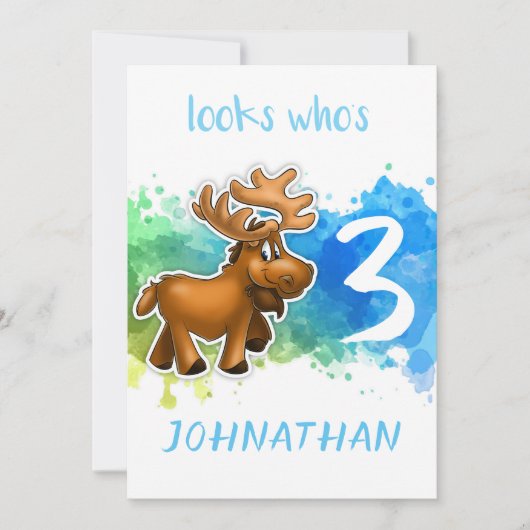 Carte d'anniversaire bleu de l'élan mignon (Devant)