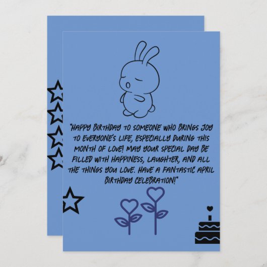 Carte d'anniversaire bleu heureux en mars avec lap (Devant / Derrière)