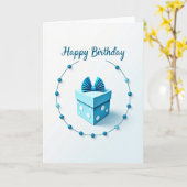 Carte d'anniversaire bleu pastel (Fleur jaune)