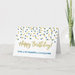 Carte d'anniversaire bleue de fille de confettis<br><div class="desc">Carte d'anniversaire pour la fille avec de l'or et le motif moderne bleu de confettis.</div>