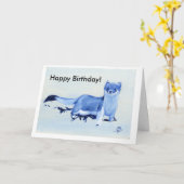 Carte d'anniversaire bleue de hermine (Fleur jaune)