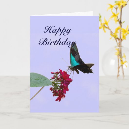 Carte d'anniversaire bleue de papillon de machaon (Fleur jaune)