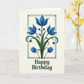 Carte d'anniversaire Bleue Élégante (Fleur jaune)