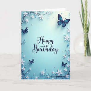 Carte d'anniversaire Bleue Florale