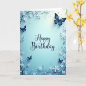 Carte d'anniversaire Bleue Florale (Fleur jaune)