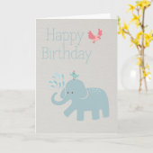 Carte d'anniversaire bleue mignonne d'éléphant (Fleur jaune)