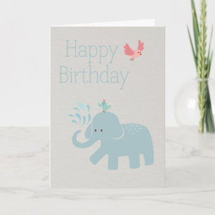 Carte d'anniversaire bleue mignonne d'éléphant