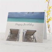 Carte d'anniversaire bleue relaxante de plage et d (Fleur jaune)