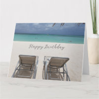 Carte d'anniversaire bleue relaxante de plage et d