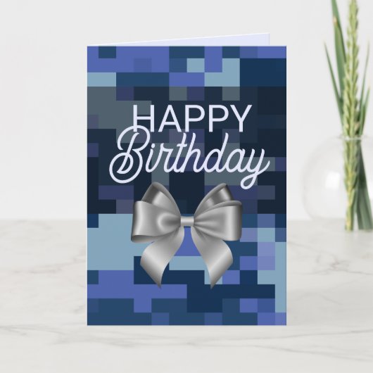 Carte d'anniversaire Blue Digital et Bow (Devant)