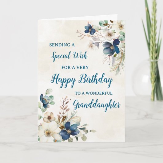 Carte d'anniversaire Blue Floral Grandgirl (Devant)
