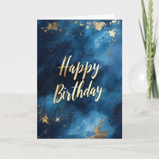 Carte d'anniversaire Blue & Gold Paint (Devant)