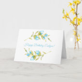 Carte d'anniversaire Blue Rosebud Stems Watercolor (Fleur jaune)