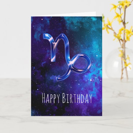 Carte d'anniversaire Blue Space Capricorn (Fleur jaune)