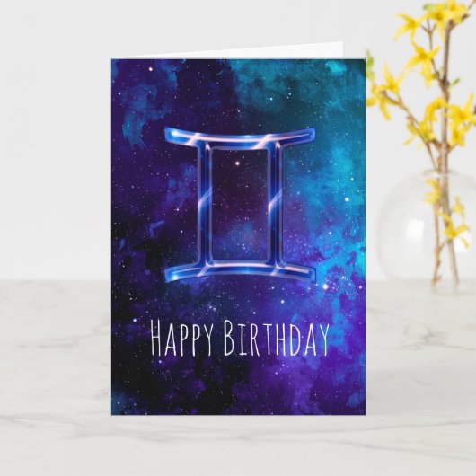 Carte d'anniversaire Blue Space Gemini (Fleur jaune)