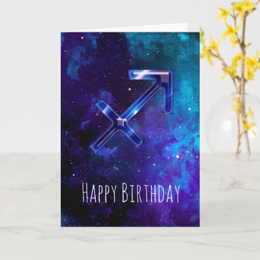 Carte d'anniversaire Blue Space Sagittarius (Fleur jaune)