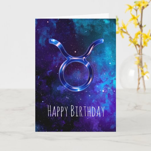 Carte d'anniversaire Blue Space Taurus (Fleur jaune)
