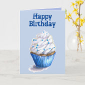 Carte d'anniversaire Blue Velvet Cupcake (Fleur jaune)