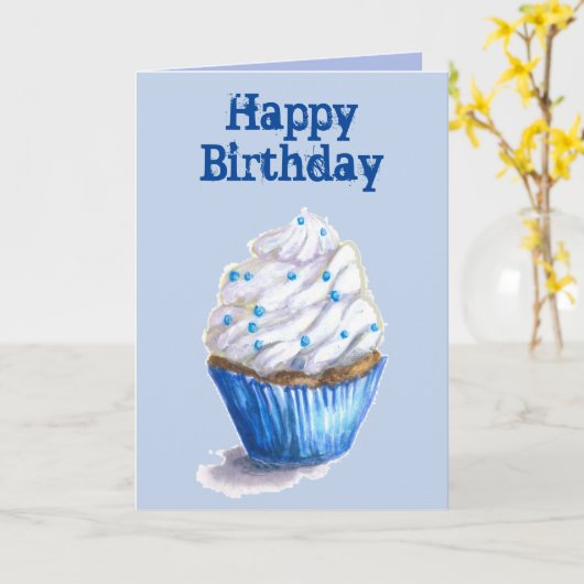 Carte d'anniversaire Blue Velvet Cupcake (Fleur jaune)