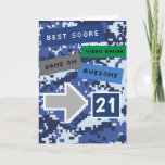 Carte d'anniversaire Blue Video Gamer 21st<br><div class="desc">Une carte de 21ème anniversaire de joueur bleu cool. Il dispose d'un pixel jeu vidéo design bleu sur l'avant et l'arrière de la carte. L'intérieur lit un message de carte d'anniversaire de niveau supérieur qui peut être facilement personnalisé si voulu. Cette carte d'anniversaire de jeu amusant ferait un grand souvenir...</div>