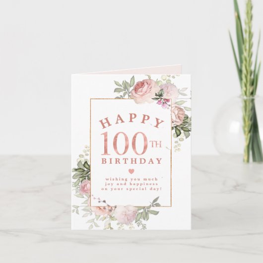 Carte d'anniversaire Blush Rose Floral Gold 100e (Devant)