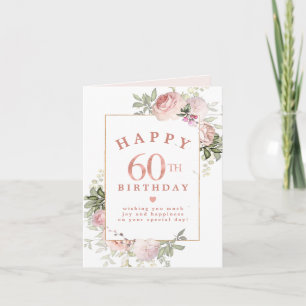 Carte d'anniversaire Blush Rose Floral Gold 60e