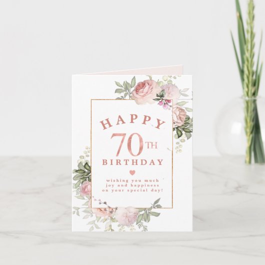 Carte d'anniversaire Blush Rose Floral Gold 70e (Devant)