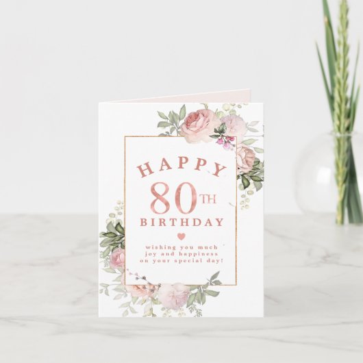 Carte d'anniversaire Blush Rose Floral Gold 80e (Devant)