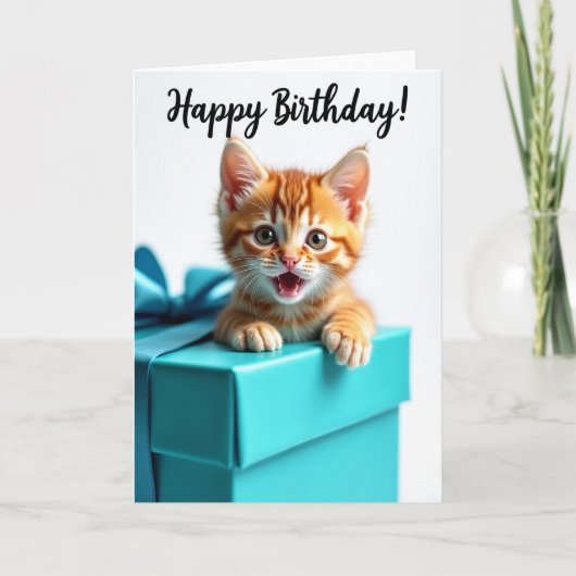 Carte d'anniversaire Boîte Cadeau Chat Rayé (Devant)