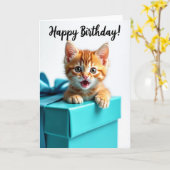 Carte d'anniversaire Boîte Cadeau Chat Rayé (Fleur jaune)