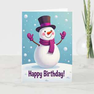 Carte d'anniversaire Bonhomme de neige souriant