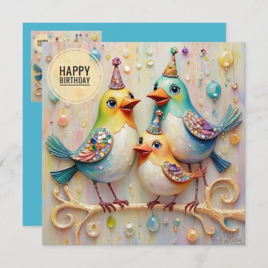 CARTE D'ANNIVERSAIRE ~ BONS Oiseaux ~ (Devant / Derrière)