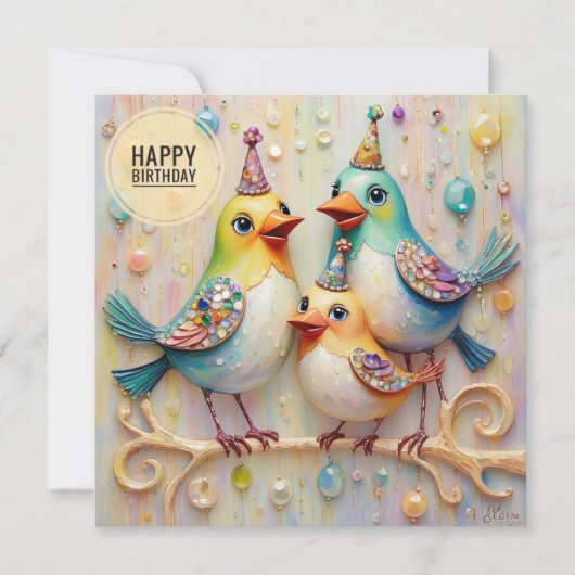 CARTE D'ANNIVERSAIRE ~ BONS Oiseaux ~ (Devant)