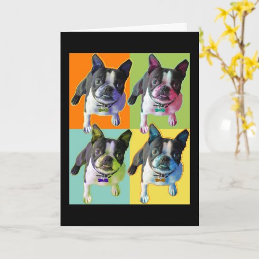Carte d'anniversaire Boston Terrier (Fleur jaune)