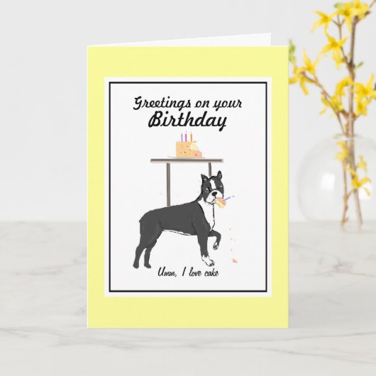 Carte d'anniversaire Boston Terrier (Fleur jaune)