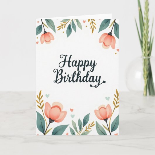 Carte d'anniversaire botanique dorée (Devant)