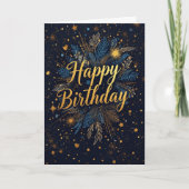 Carte d'anniversaire botanique Navy Or (Devant)