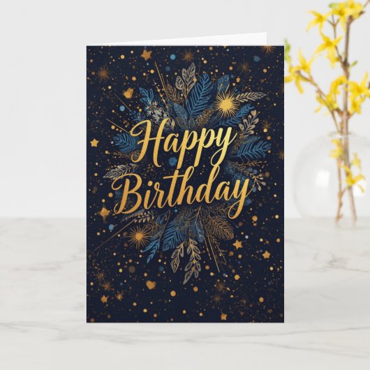 Carte d'anniversaire botanique Navy Or (Fleur jaune)
