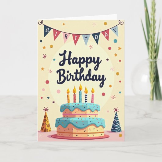Carte d'anniversaire Bougie Gâteau Aqua (Devant)