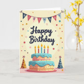 Carte d'anniversaire Bougie Gâteau Aqua (Fleur jaune)